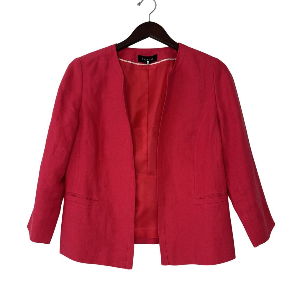 Talbots Classic Blazer Women's 8 Pink 100% Linen Open Front Jacket Lined Coastal